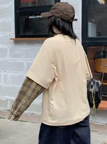 DAZY Women's Loose Round Neck Short Drop Shoulder Casual Slogan Print T-Shirt, Summer,Graphic Tees