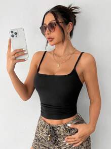 SHEIN PETITE 2 件合身摇粒绒女式吊带背心，适合秋冬季 - 黑與白 - 查看 8