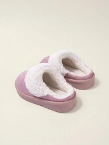 1 Pair Girls' Pink Flat Comfortable Slippers, Cute & Casual For Winter Indoor Wear