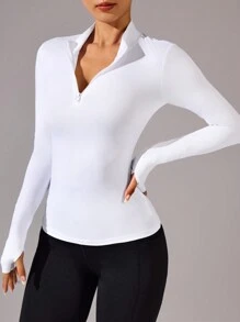 SHEIN Sport Studio Letter Print Stand Collar Slim Fit Soft Breathable Sports Long Sleeve Sweatshirt