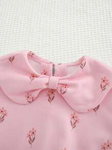 Cozy Pixies Baby Girl Tulip Graphic Decorated Big Bow Crew Neck Long Sleeve Sweatshirt