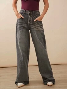 WESTFADE 优质棉质宽松 Y2K 阔腿牛仔裤