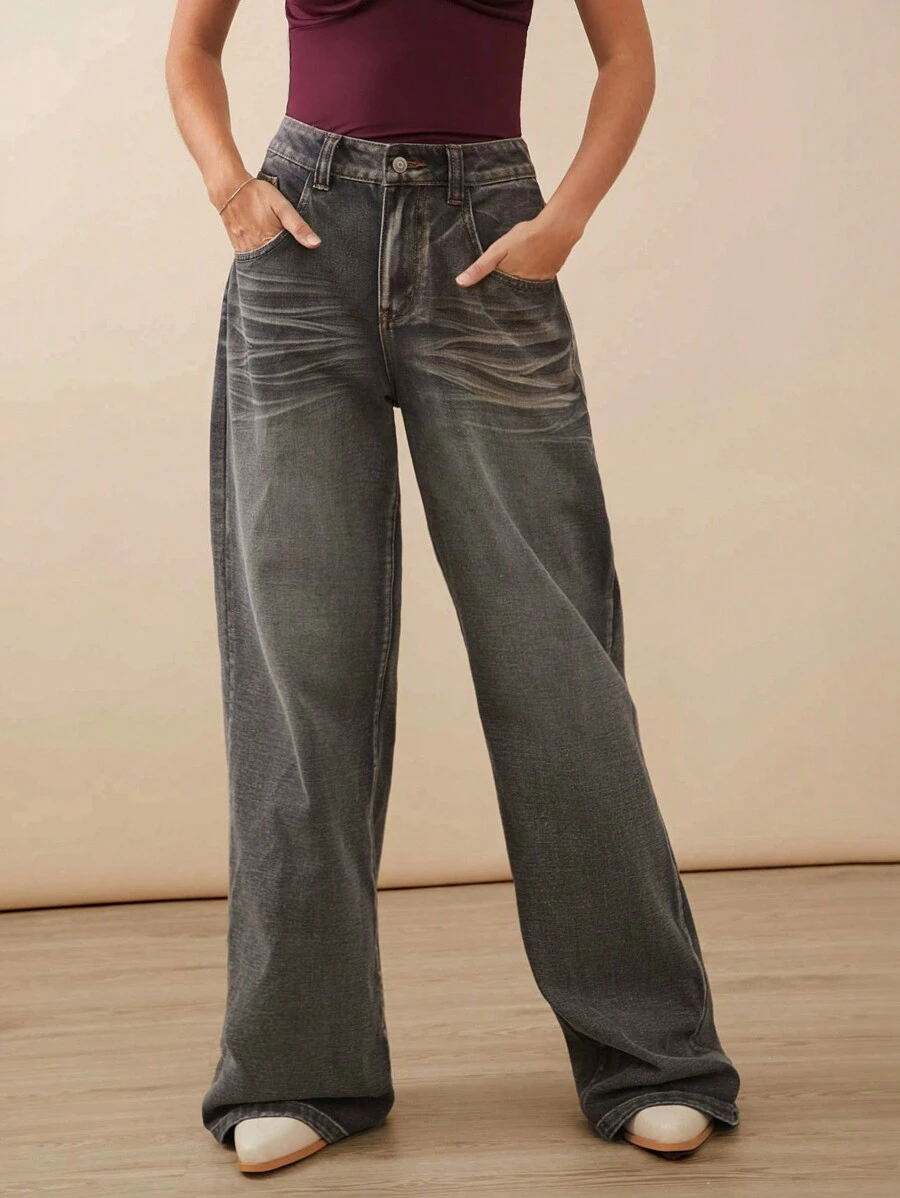 WESTFADE 优质棉质宽松 Y2K 阔腿牛仔裤