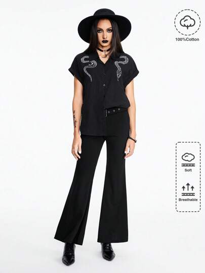 Goth Women Casual Snake Embroidered Shirt