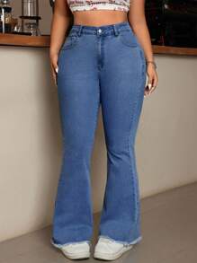 SHEIN EZwear Jeans simples à poches avant et boutons, pour un porter casual au quotidien, grande taille