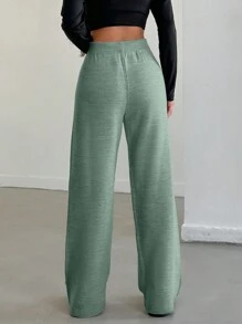 SHEIN Cottnline Women's Solid Color Straight Knitted Sweater Pants Set, Autumn/Winter - Mint Green - View 2