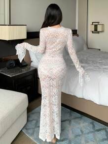 DAZY Spitze durchsichtige Bodycon Maxikleid für die Nacht