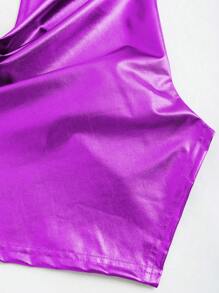 EgrlEra Áo tank top cổ chữ V, màu trơn, dáng suông, hở lưng, vạt áo bất đối xứng, phong cách Y2K - Màu tím - Xem 5