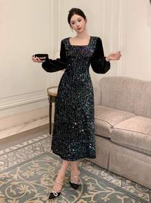 DAZY Vestido de fiesta brillante de longitud media para mujer para otoño e invierno