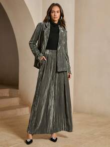 Anewsta Olive Green Plush Formal Women's Relaxed Suit Set - Olive Green - View 4