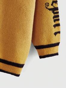 Harry Potter | ROMWE 大码正面纽扣开衫，带字母刺绣和落肩，学校 - 黃色 - 查看 3