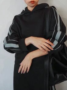 FRIFUL 2 Stück Damen Lässig Gestreifter Langarm Hoodie und Weite Hose Set, Herbst/Winter Trainingsanzug Damen Set