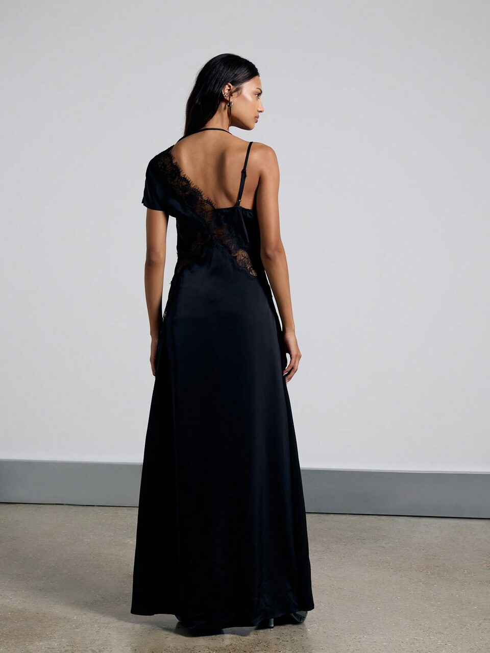 AiiRZ Lace Detail Asymmetrical High Side Slit Maxi Dress