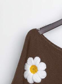 SHEIN LUNE Plus Size Floral Embroidered Crew Neck Long Sleeve Sweater Knit Pullover Fall Winter - Coffee Brown - View 4