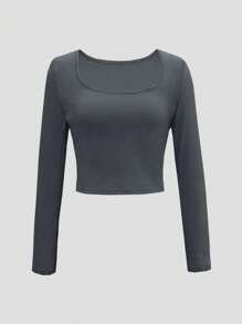 Chiquease Women's Solid Color Crew Neck Long Sleeve Fleece T-Shirt, Autumn/Winter Fall Cloth For Women - Multicolor - View 3
