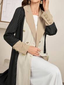 Al Najma Women's Elegant Conservative Collared Color Block Striped Patchwork Abaya, Elegant Maxi Full Length Blazer Jacket Outerwear Modest Long Sleeve Arabian Abayas, For Casual Daily/Travel/Holiday/Work/Evening Events - Black - View 8