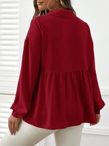 SHEIN Maternity Shirt Solid Color Ruffled Hem Casual Long Sleeve Blouse - Red - View 3