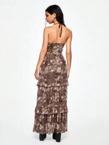 ROMWE Hippie Women's Bohemian Style Maxi Length Halter Neck Dress, Vacation