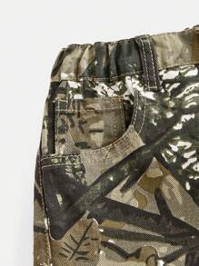 Tween Boy Fashionable American Streetwear Camouflage Straight Leg Loose Fit Multi Pockets Cargo Denim Jeans