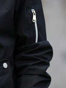 Manfinity Homme Men's Casual Zip-Front Long Sleeve Loose Fit Baseball Jacket, Spring & Fall - Black - View 4