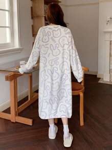 DAZY Cute Animal Print Flannel Oversized Nightgown - Beige - View 2