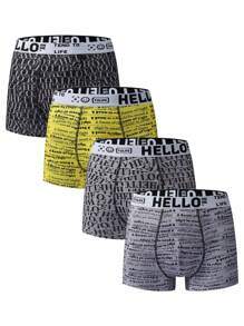 4pcs/Set Men's Letter Elastic Waistband Boxer Briefs - Multicolor - View 5