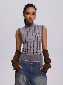 SHEIN EZwear Women's Fall/Winter Streetwear Cable-Knit Flannelette Sweater Vest