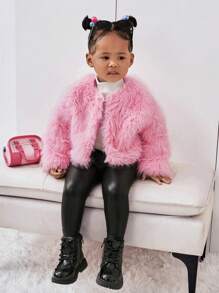 2 件装女婴羊毛保暖夹克，简约时尚粉色母女装外套，适合外出、聚会、婴儿派对等（单独出售） - 粉色 - 查看 8