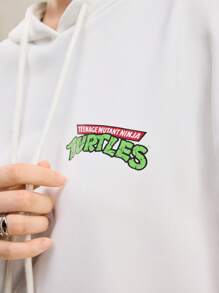 TEENAGE MUTANT NINJA TURTLES | SHEIN Women's Casual Cartoon & Slogan Print Drop Shoulder Loose Pouch Pocket Drawstring Hoodie Sweatshirt, Spring Autumn