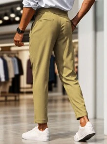 Manfinity Bizformal Pantalones casuales rectos y sueltos con pliegues de unicolor para hombre, apropiados para ir al trabajo - Mostaza Amarilla - Ver 2