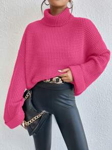 Calvaya Suéter de cuello alto suelto de un solo color con hombros caídos, otoño e invierno, para mujer