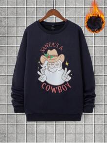 1pc Blue Casual Graphic Printed Thermal Lined Round Neck Dropped Shoulder Long Sleeve Father's Day Dad Sweatshirt, Suitable For Everyday Family Activities And Outings In Autumn/Winter