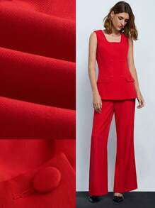 Maija 无袖双排扣时尚都市红色春夏女士套装，简约经典百搭时尚