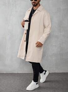 Manfinity CasualCool Men's Casual Simple Button Up Trench Coat, Autumn,Winter Men Jacket