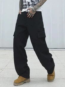 Manfinity LEGND Jeans casual larghi e diritti di colore unito con tasche utility per uomo taglie forti
