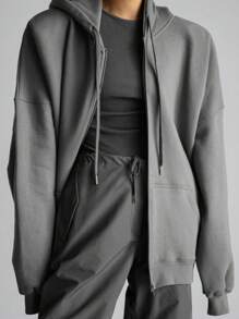 DAZY Women Hooded Pocket Fleece Zip-Up Sweatshirt Jacket, Spring And Autumn - Grey - View 4