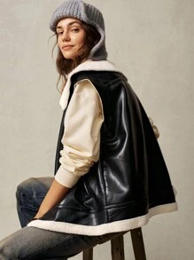 Bohemela 1 件女式无袖蓬松衬里长夹克，温暖冬季外套 - 黑色 - 查看 7