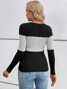 SHEIN Maternity Casual Color Block Nursing Top, Round Neck, Long Sleeve, Pregnancy T-Shirt - Light Grey - View 4