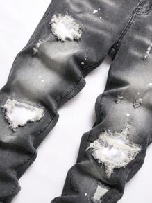 Manfinity LEGND Men's Casual Streetwear Ripped Jeans - Dark Grey - View 3