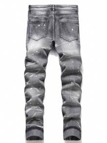 Manfinity LEGND Men's Casual Street Ripped Jeans, Men Distressed Jeans, Ripped Jeans Men, Men Paint Splatter Jeans - Light Grey - View 2