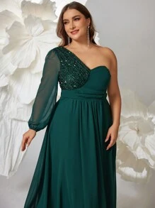 SHEIN Belle Plus Size Christmas Ball Gown (Heavy-Duty), Elegant Long Sleeve Semi Formal Prom Dress, For Birthday, Wedding Guest, Graduation Homecoming - Dark Green - View 5
