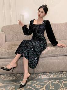 DAZY Vestido de fiesta brillante de longitud media para mujer para otoño e invierno