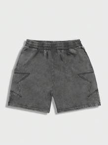 ROMWE MEN Street Life 男士简约星形口袋系带短裤，日常休闲 - 灰色 - 查看 2