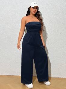 SHEIN EZwear Mono informal de unicolor sin tirantes talla grande, verano - azul real - Ver 6