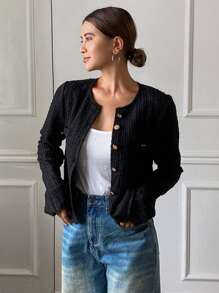 DAZY Women's Metal Single-Breasted Regular Jacket, New Autumn Collection - Black - View 3