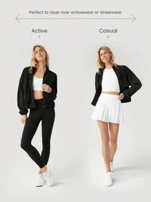 GLOWMODE 莫代尔羊毛保暖弹力宽松工装夹克，带侧袋，日常休闲冬季 - 黑色 - 查看 7