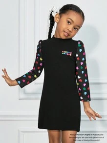 Marilyn Monroe X SHEIN Robe près du corps à manches bouffantes col montant avec imprimé cœur coloré vintage, noir - Noir - Voir 7