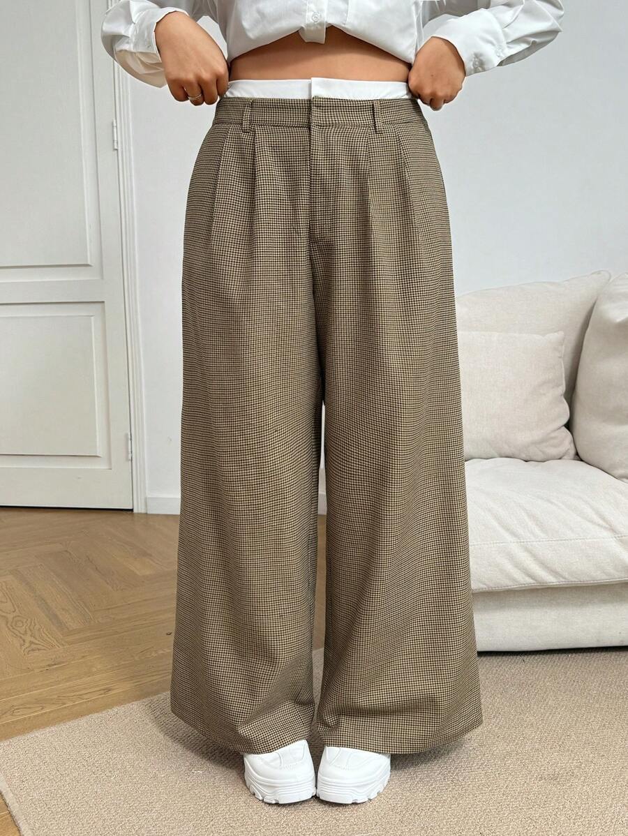 SHEIN EZwear 大码女式休闲格子阔腿裤 - 彩色 - 查看 1