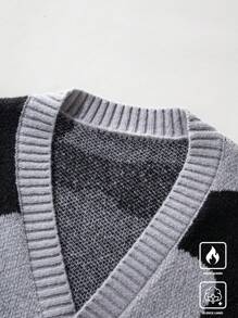 Manfinity Hypemode Áo khoác cardigan cài nút màu rộng rãi thoải mái cho nam, mùa thu đông - Xám - Xem 6