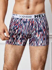 Men's Simple Printed Letter Elastic Waistband Boxer Shorts , 4 Pcs - Multicolor - View 9